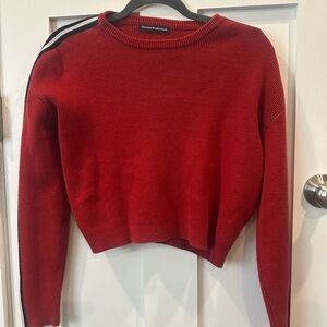 Brandy Melville Crimson Crewneck with Contrast Shoulder Stripe